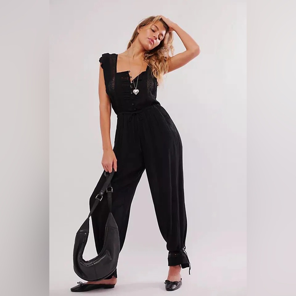 Free People Lace Black Jumpsuit